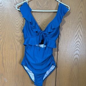 Eomenie  women’s small peacock blue Ruffled Swimsuit one piece